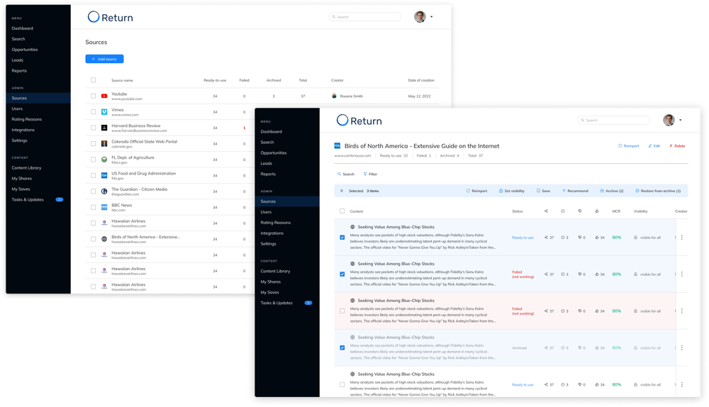 Content sources management